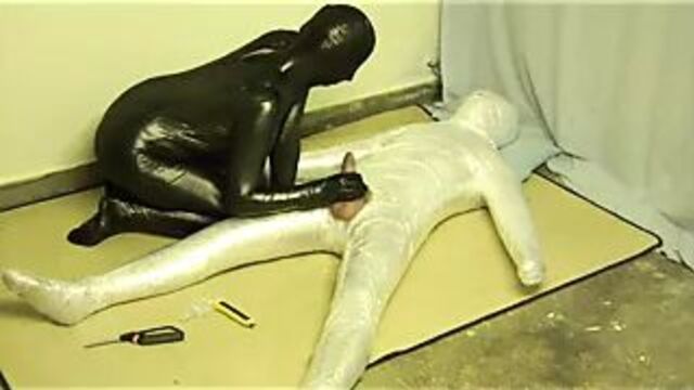 Plastic wrap bondage and fucked