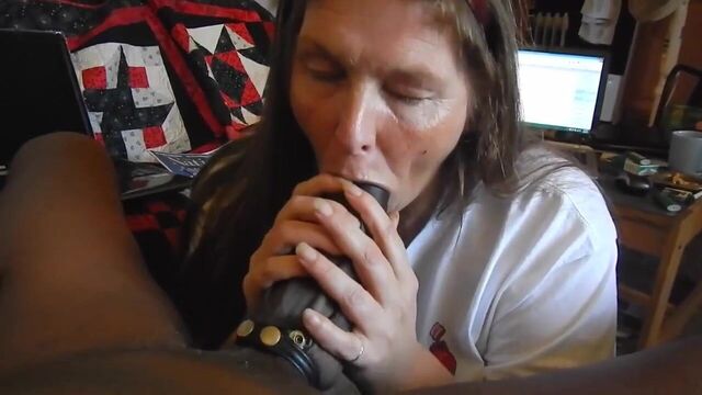 Grandma Worships and blows Big Black Cock