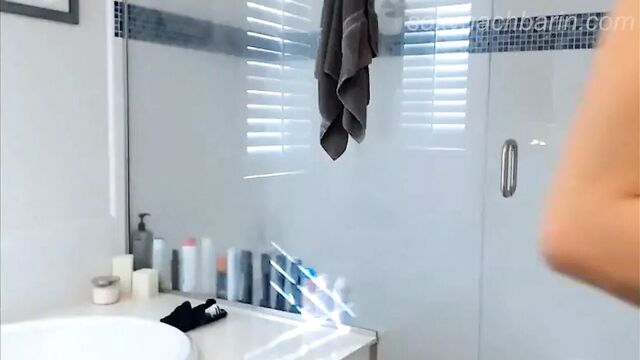 German fitness model nude in bathroom