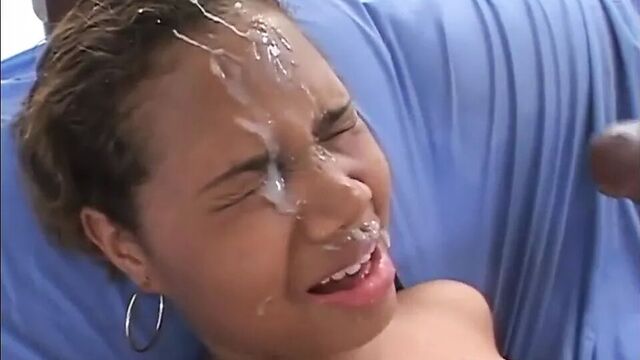 Lexington Steele Sprays her face.