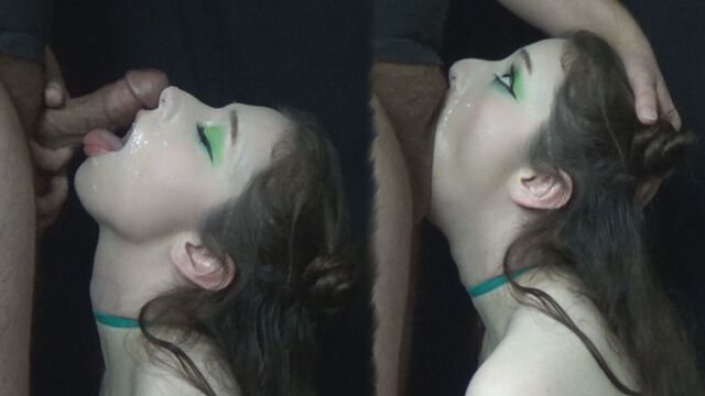 HOTTEST MUST SEE CUM IN THROAT – I GULP IT DOWN WHILE I STARE BACK On Knee Blowjob Side POV