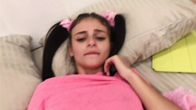 The stepsister lay down to rest and I put my penis into her little mouth