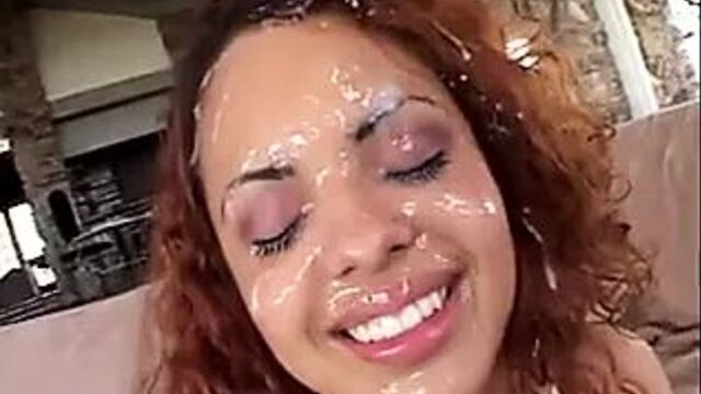 Lots of cum on pretty latina's face