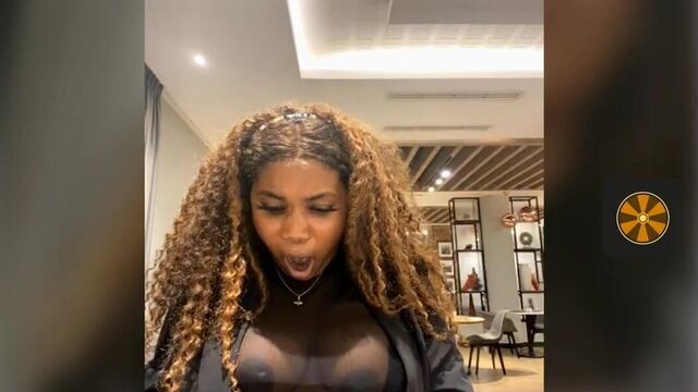 Ebony Teasing in Public Restaurant